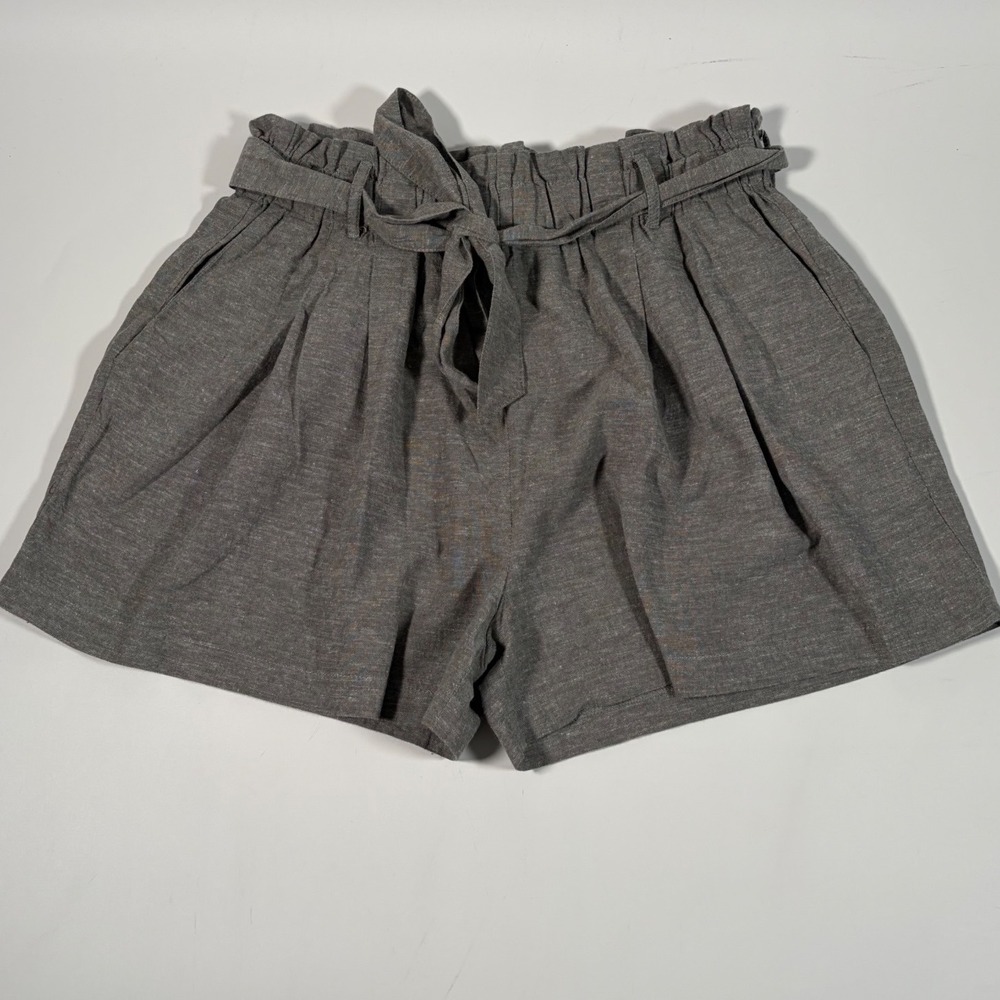 GiGiO USA Boutique Women's L Gray Paperbag Waist Shorts 100% Cotton High Rise - Picture 2 of 7